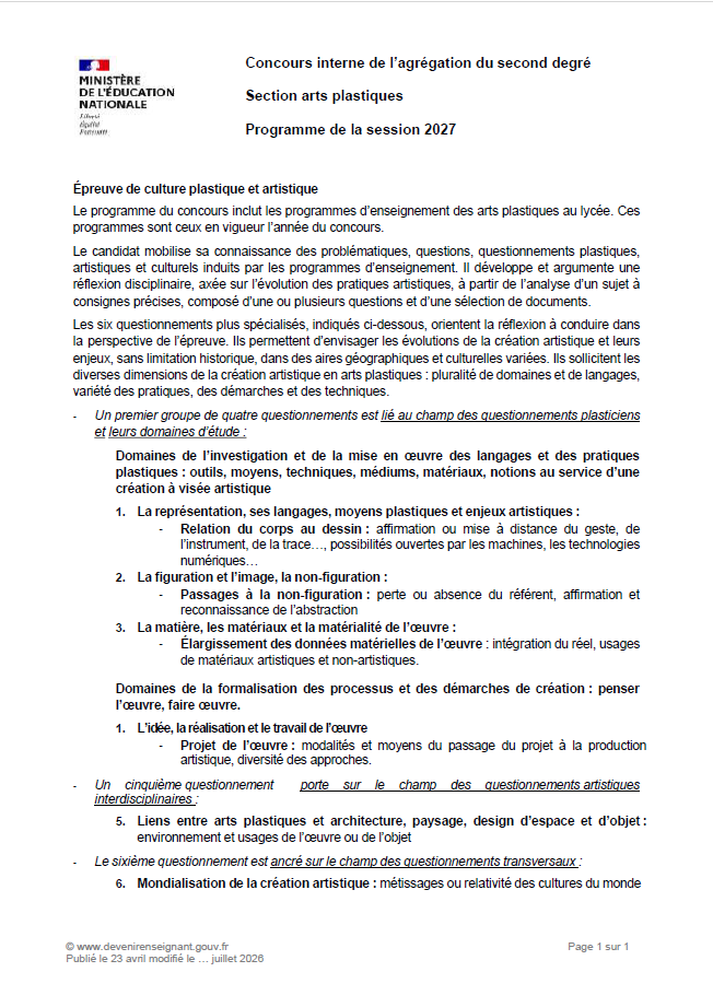 Programme Concours de l'Agrégation Interne 2027.