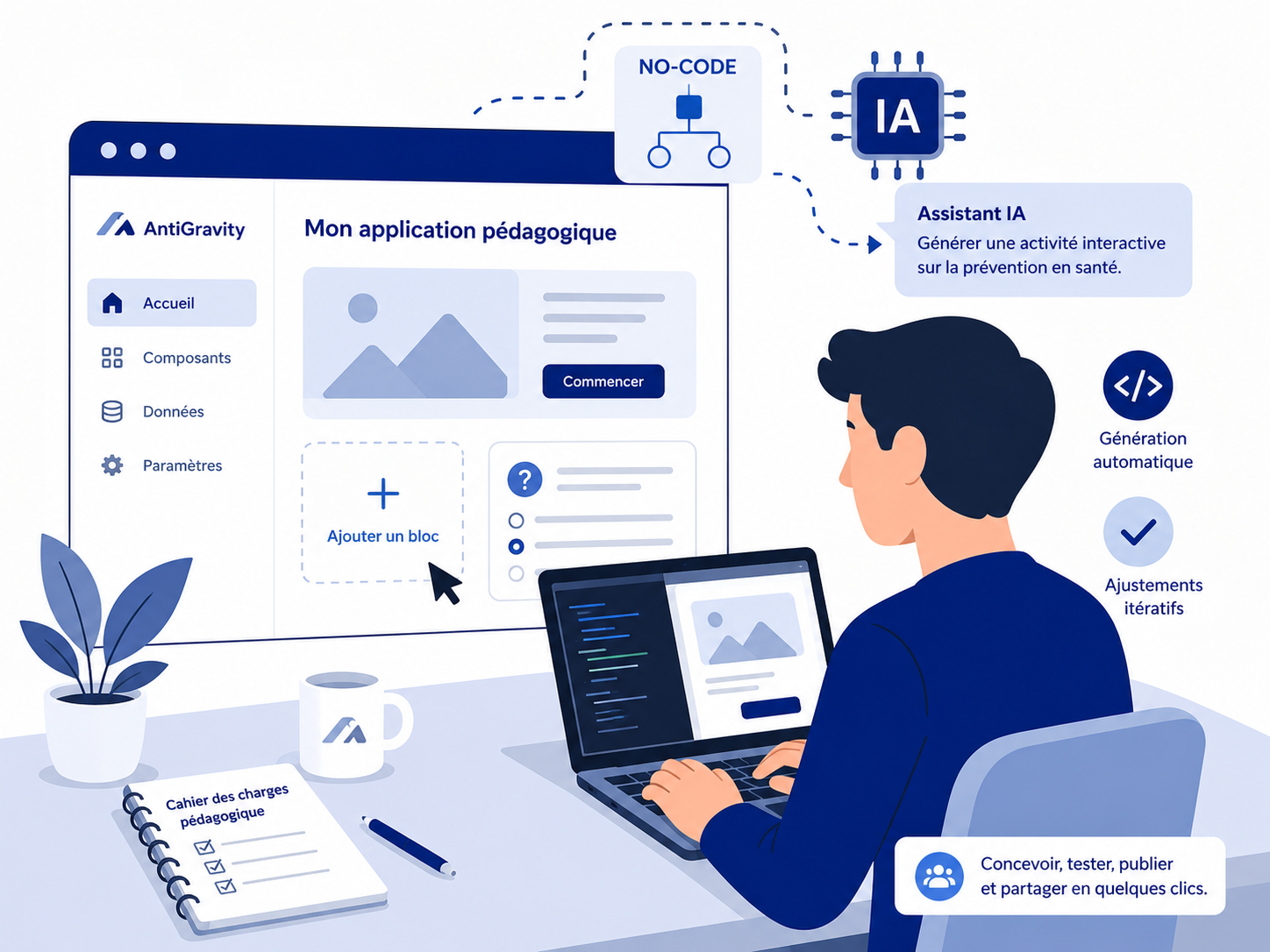 Illustration d’un scénario de conception d’outils numériques pédagogiques avec une assistance IA.