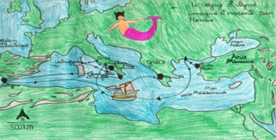 carte d'Ulysse dessinée par les élèves du collège toulouse Lautrec