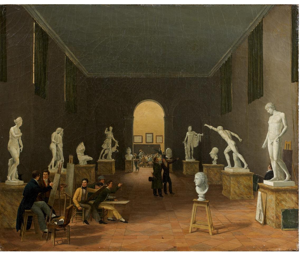 MIB-Ingres+visitant+l'ecole+de+dessin+par+Gilibert+1826