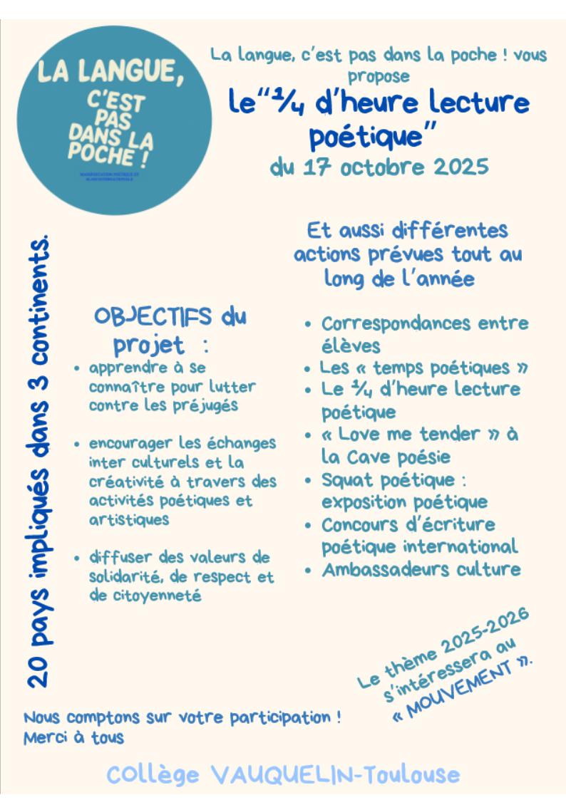 Affiche du 1/4 d'heure lecture poétique