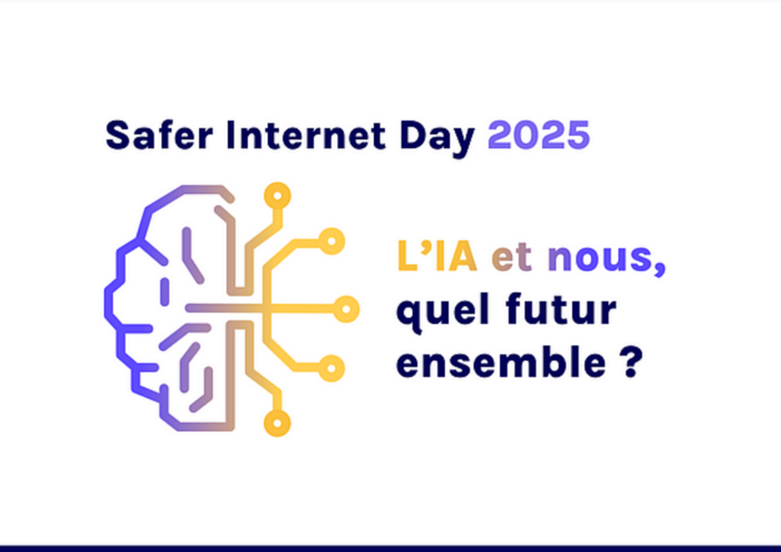 Logo et mention du Safer Internet Day 2025 avec la question : L'iA et nous, quel futur ensemble ?