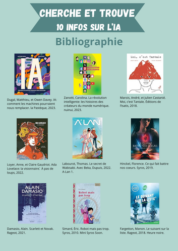 Affiche présentant une bibliographie de 9 ouvrages traitant de l'IA