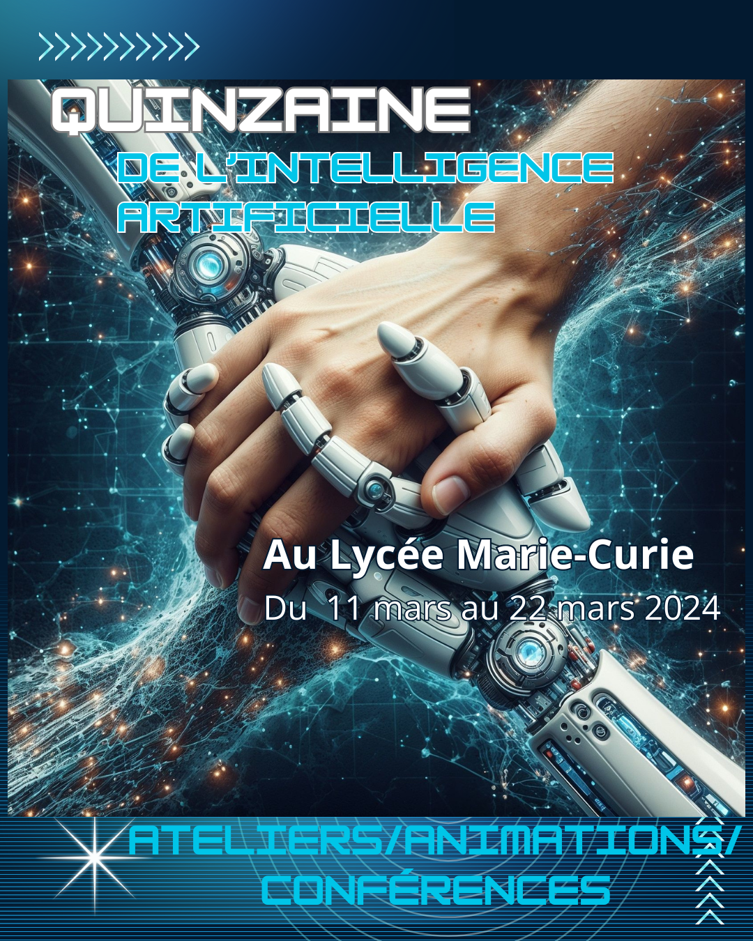 Affiche présentant la quinzaine de l'IA au lycée Marie Curie