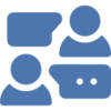 pictogramme représentant un échange entre deux personnes pour symboliser le besoin d'interactions en situation d'hybridation