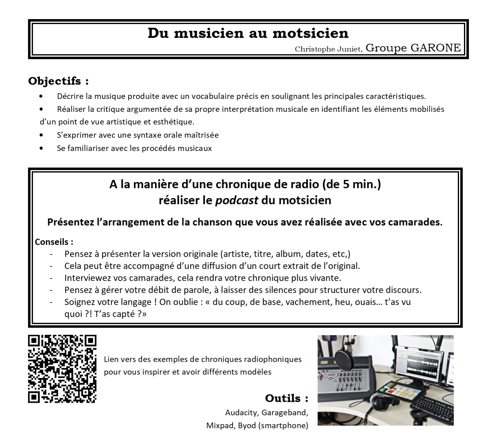 fiche consigne eleve podcast du motsicien