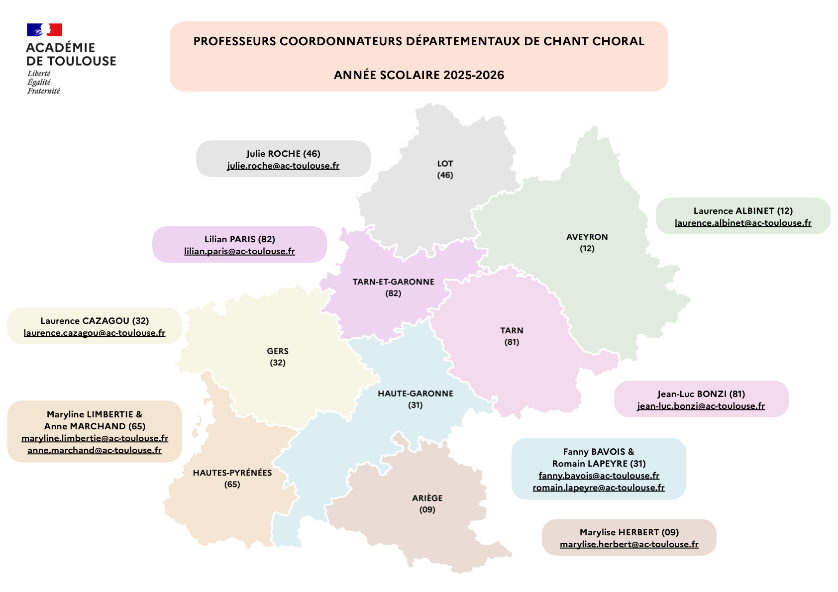 Carte des coordonnateurs du chant choral 2025-2026