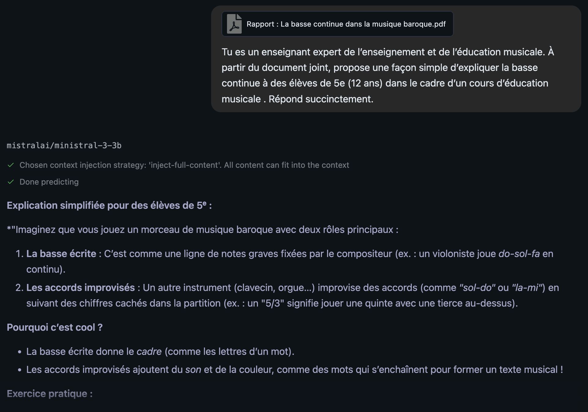 reponse mistral via IA locale avec sources