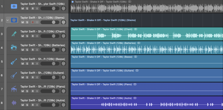 Séparation de pistes dans Logic Pro X