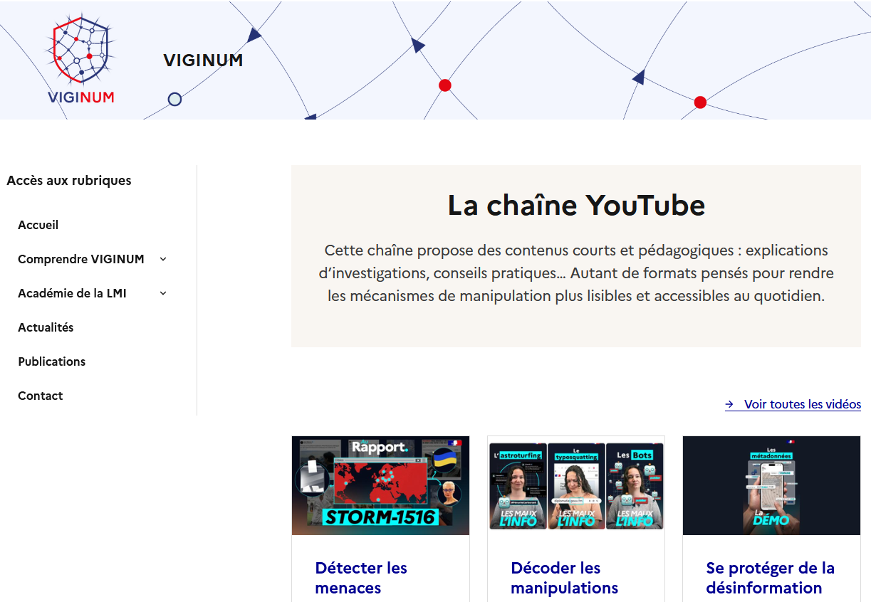 Aperçu Chaîne Youtube VIGINUM