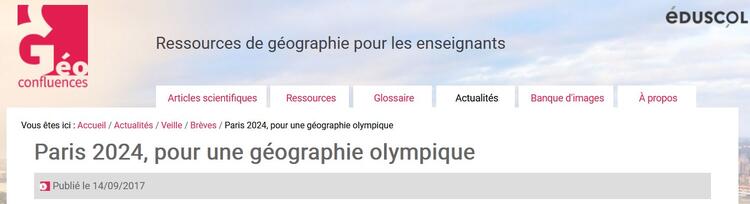 Capture d'écran du bandeau de l'article Paris 2024, pour une géographie de l'olympisme