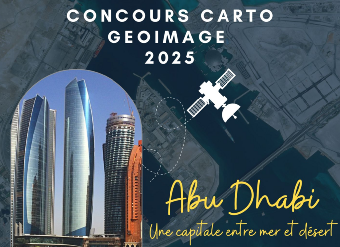 Visuel concours carto, un satellite survole Abou Dhabi