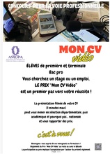 Mon CV vidéo Concours / sigle Amopa et bureau avec téléphone en arrière plan