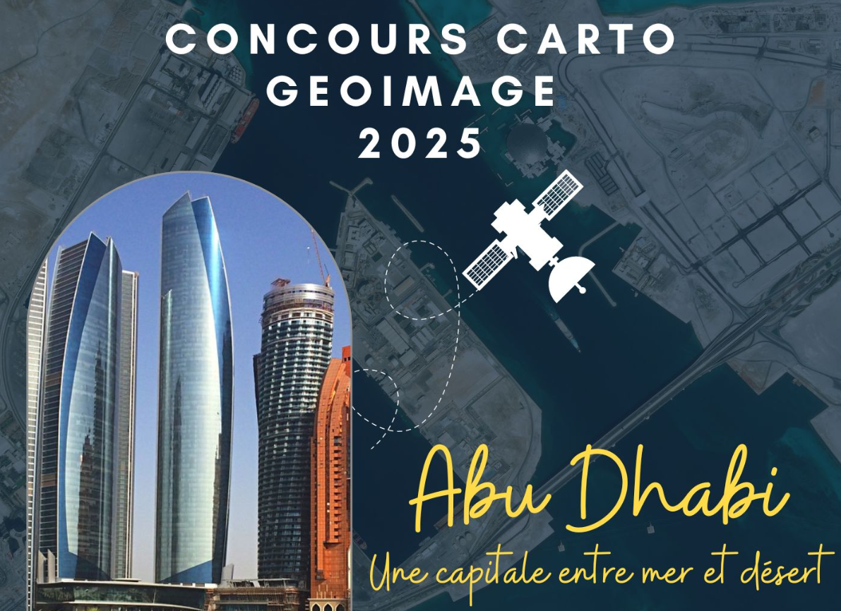 Visuel concours carto, un satellite survole Abou Dhabi