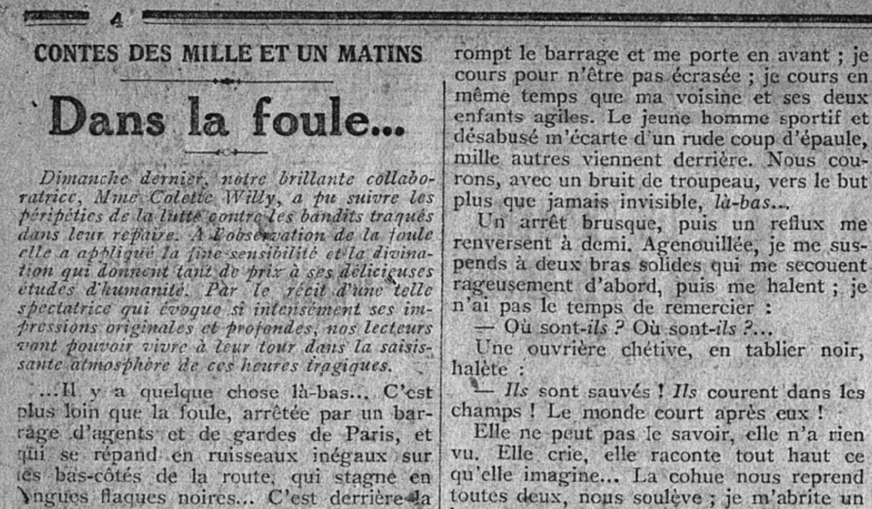 extrait de l'article de Colette paru dans Le matin, le 2 mai 1912