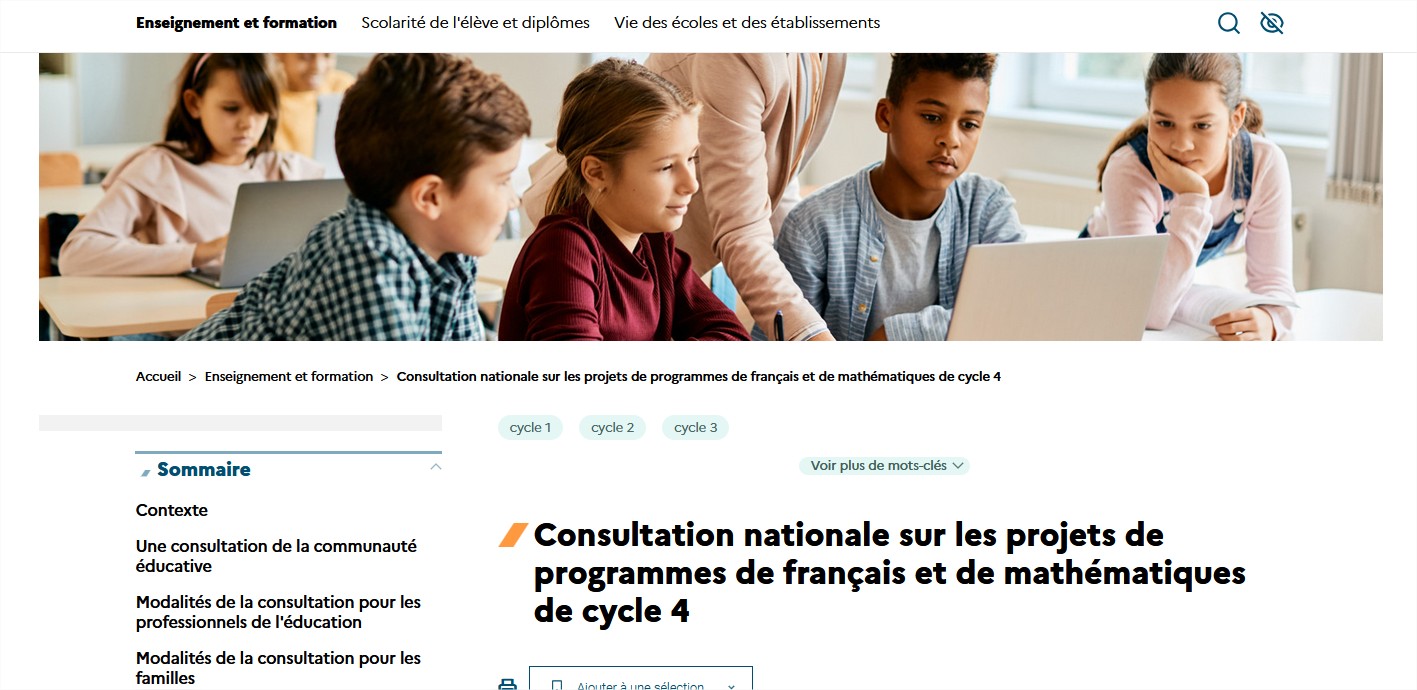 Consultation projet de programme cycle 4