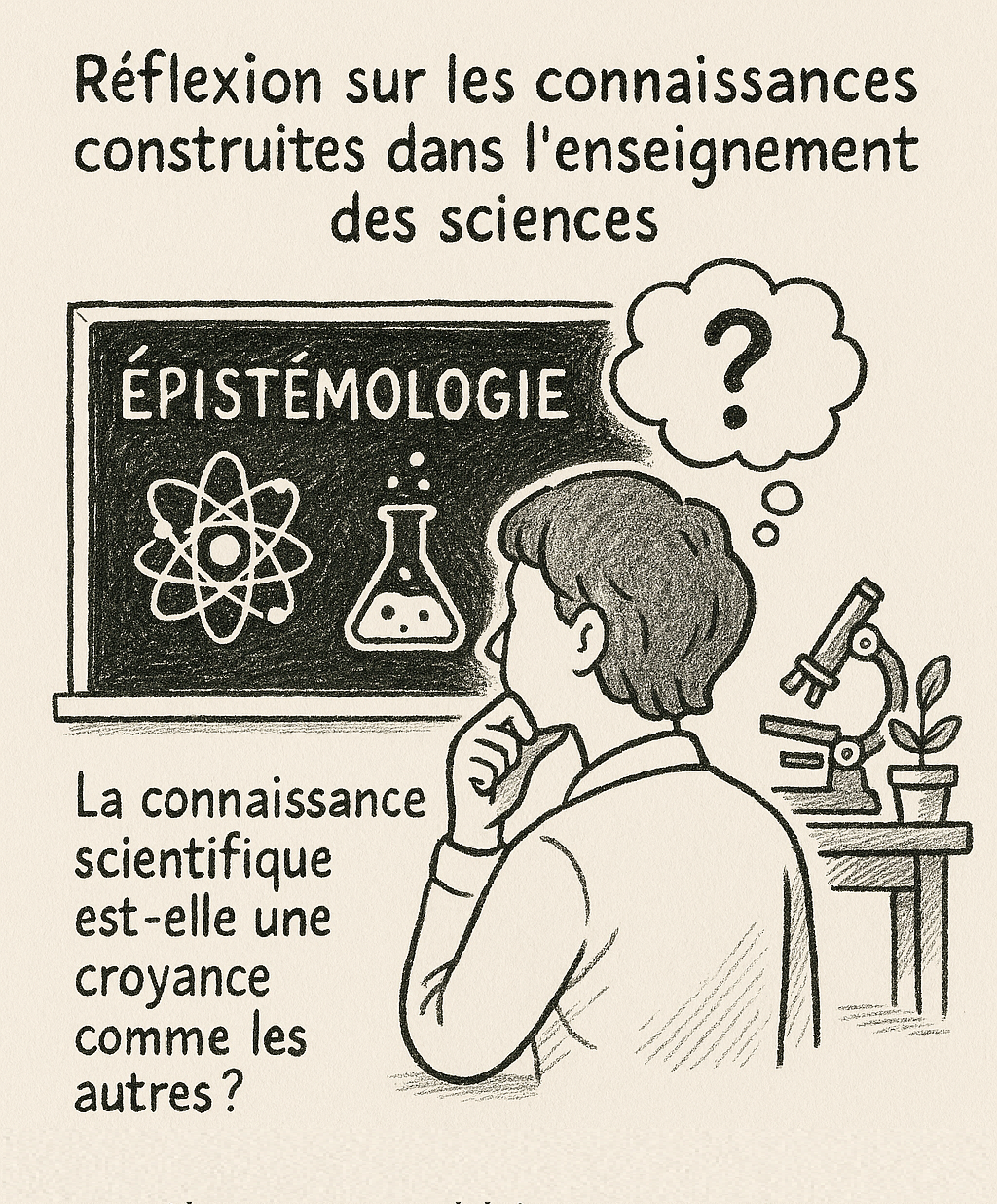 illustratif : homme regardant un tableau qui indique "épistémologie"