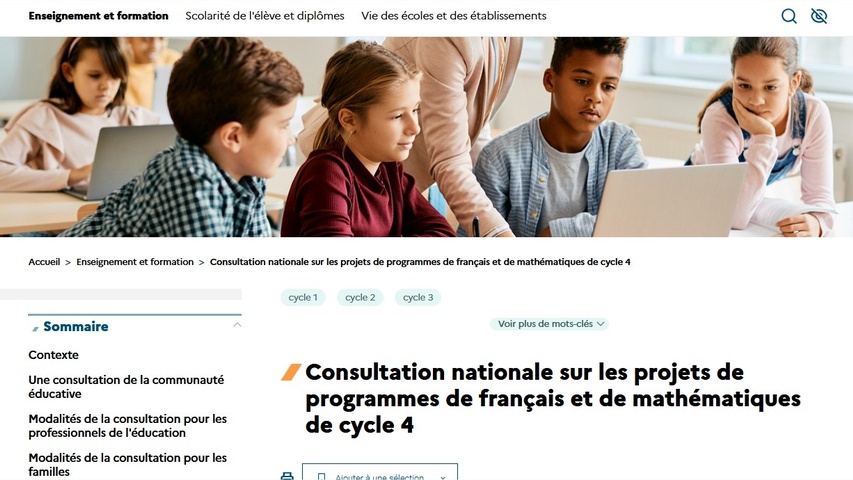 Consultation projet de programme cycle 4