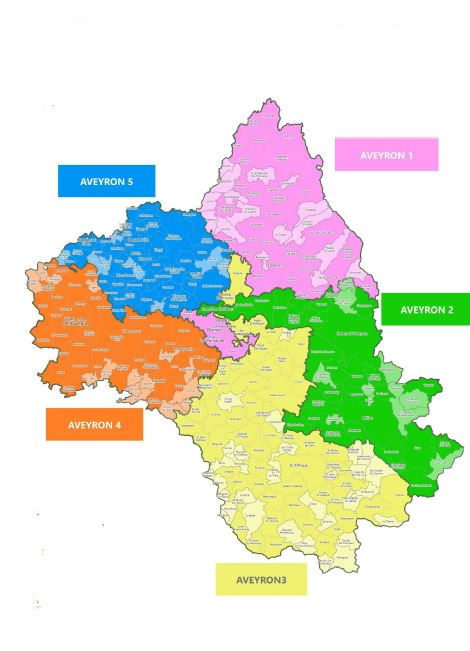 Carte des circonscriptions de l'Aveyron