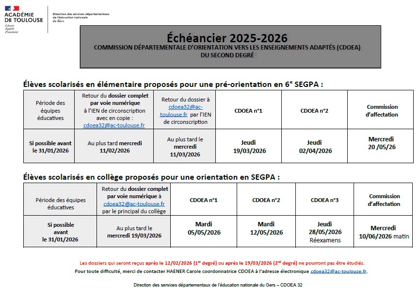 calendrier SEGPA 25-26