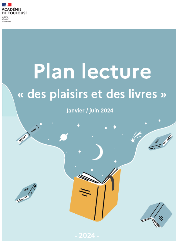 Affiche du plan lecture. Un livre ouvert diffuse une nuit poétique.