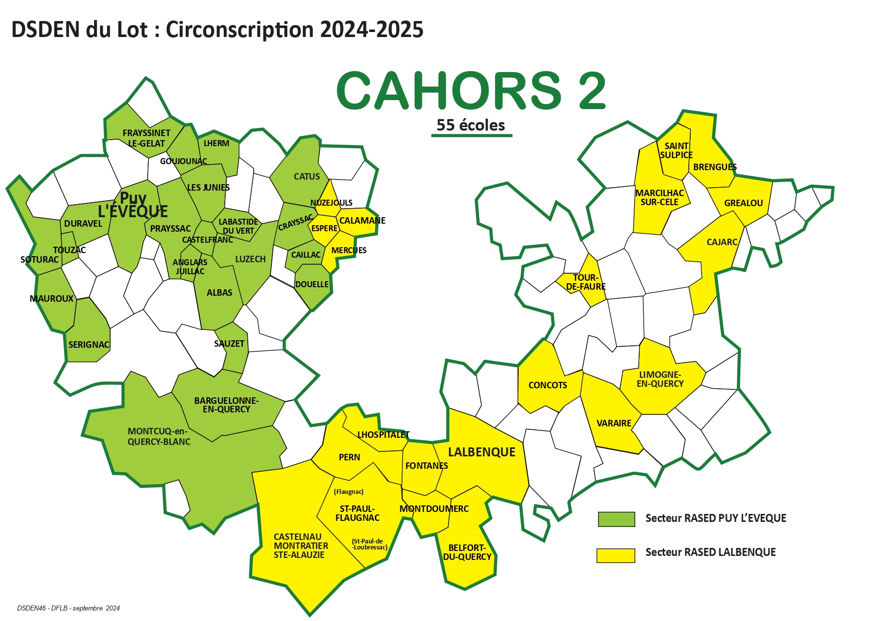 Carte de la circonscription avec secteurs RASED