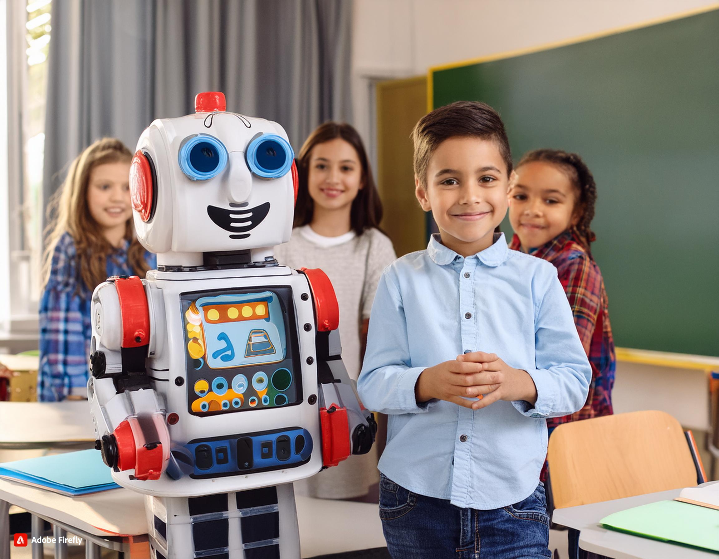 Enfants avec un robot