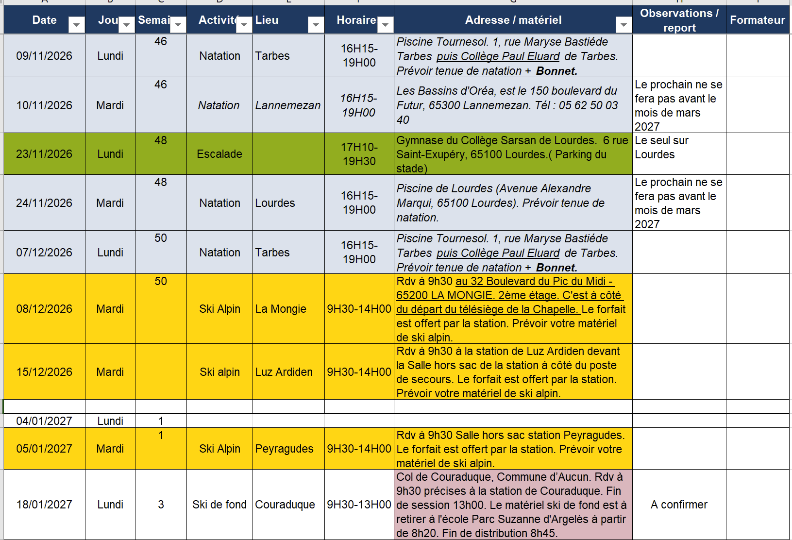 calendrier P2