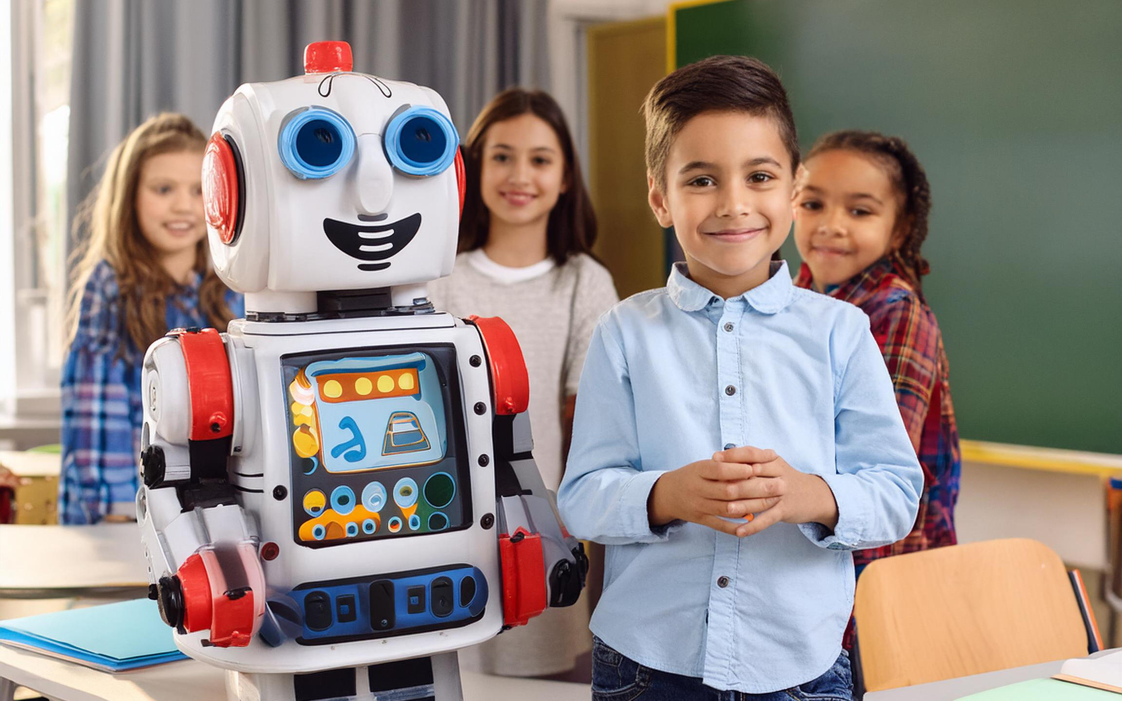 Enfants avec un robot