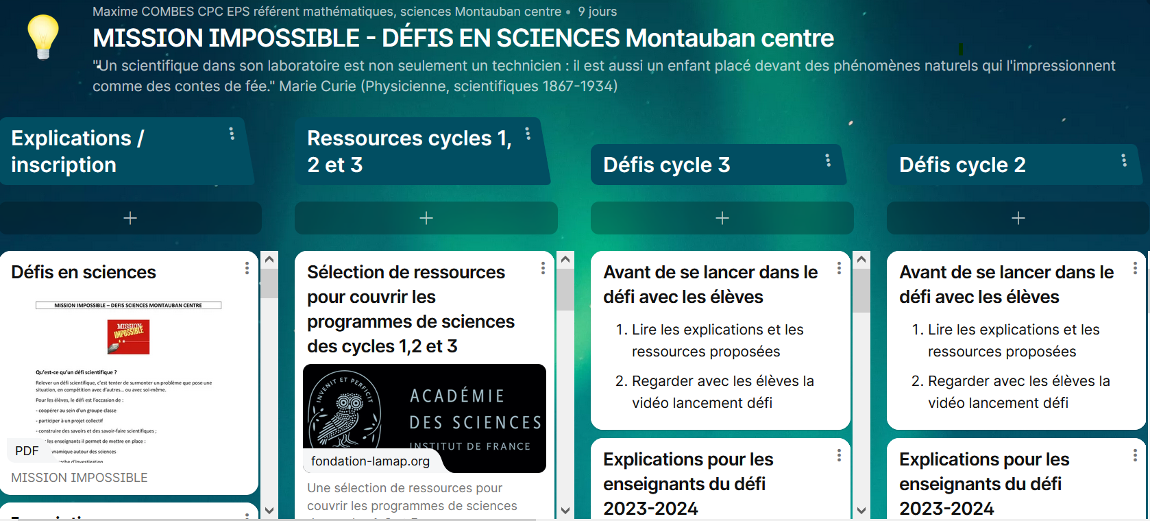 Capture d'écran du padlet